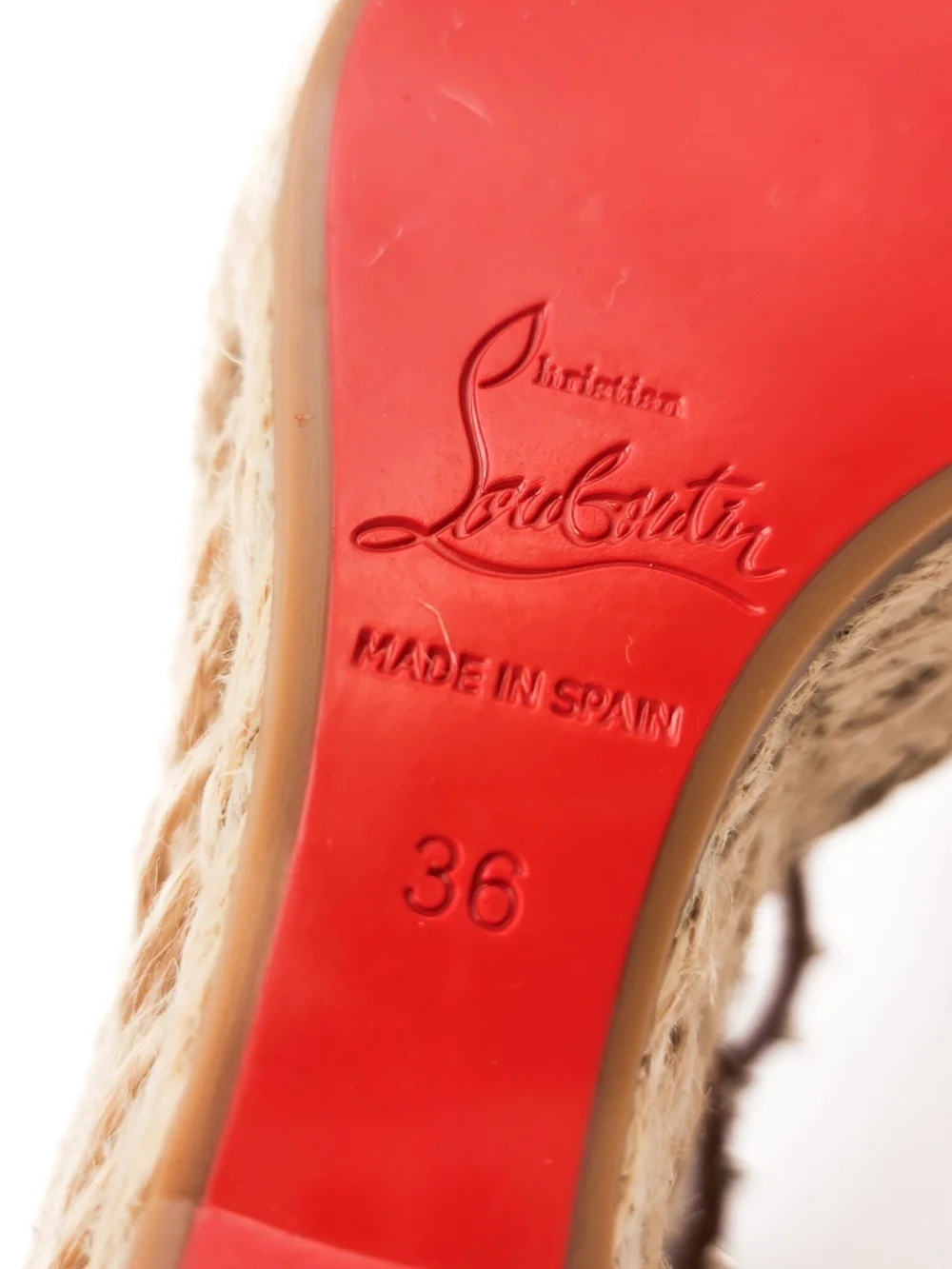 Christian Louboutin Spike Brown Leather Buckle Espadrille Platform Sandals EU 36 - Picture 7 of 8